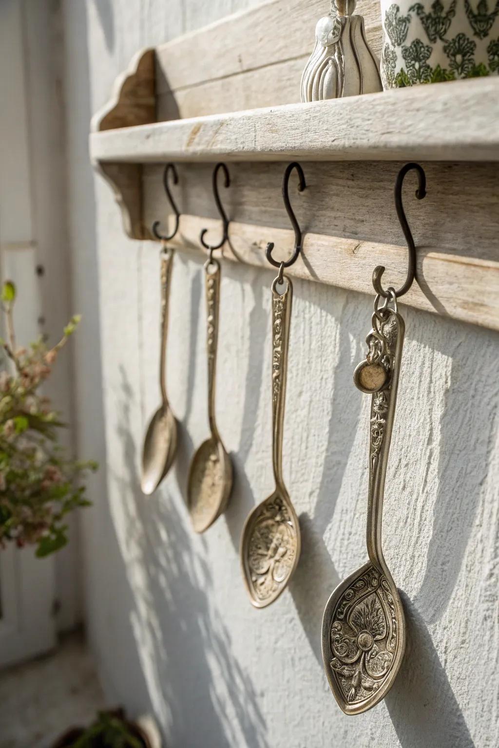 Add a touch of whimsy and elegance to your space with a vintage spoon key holder. Perfect for those who appreciate unique craftsmanship and minimalist beauty.
