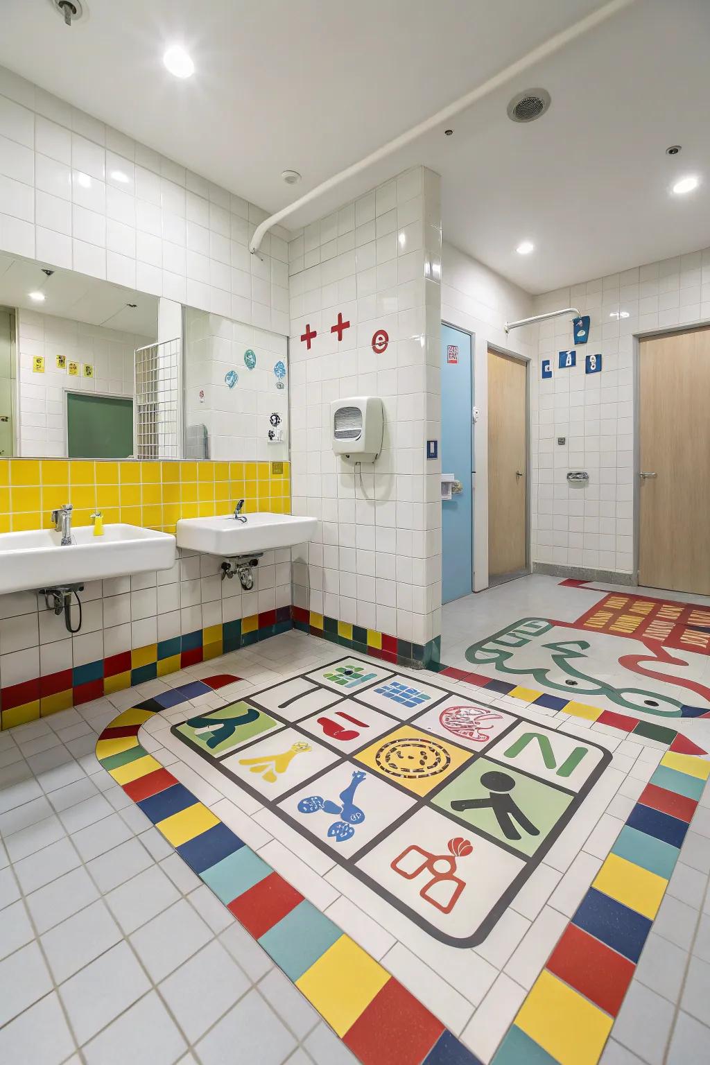 Interactive tiles make bath time fun and engaging.