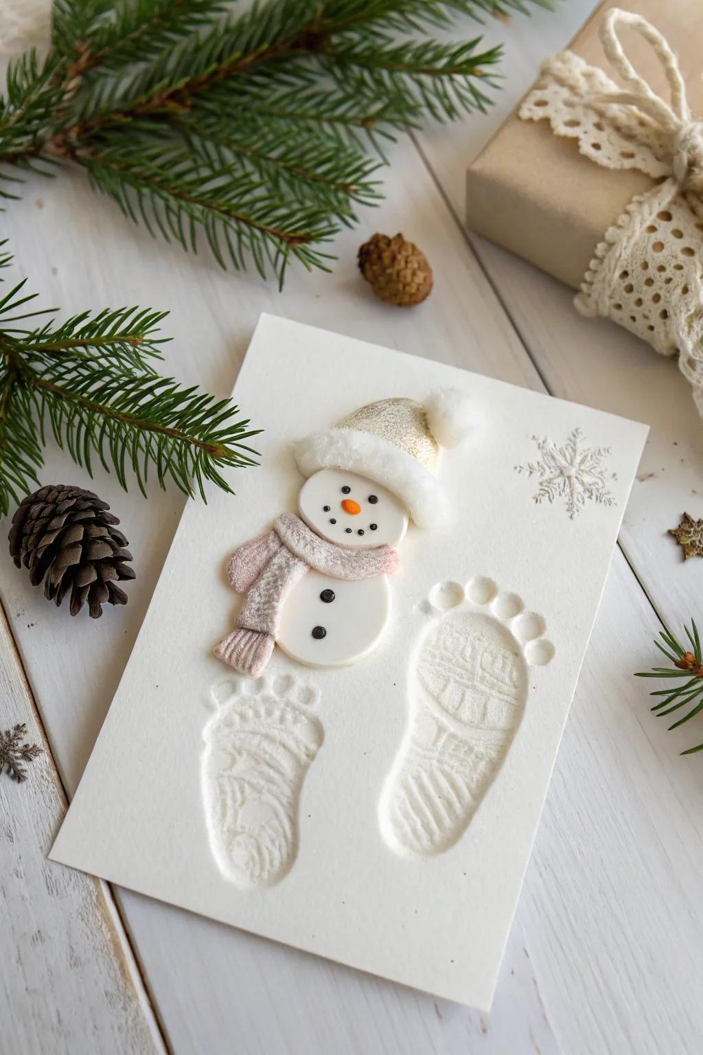 Craft a memorable keepsake with charming Footprint Snowmen cards, perfect for capturing the joy of the season.