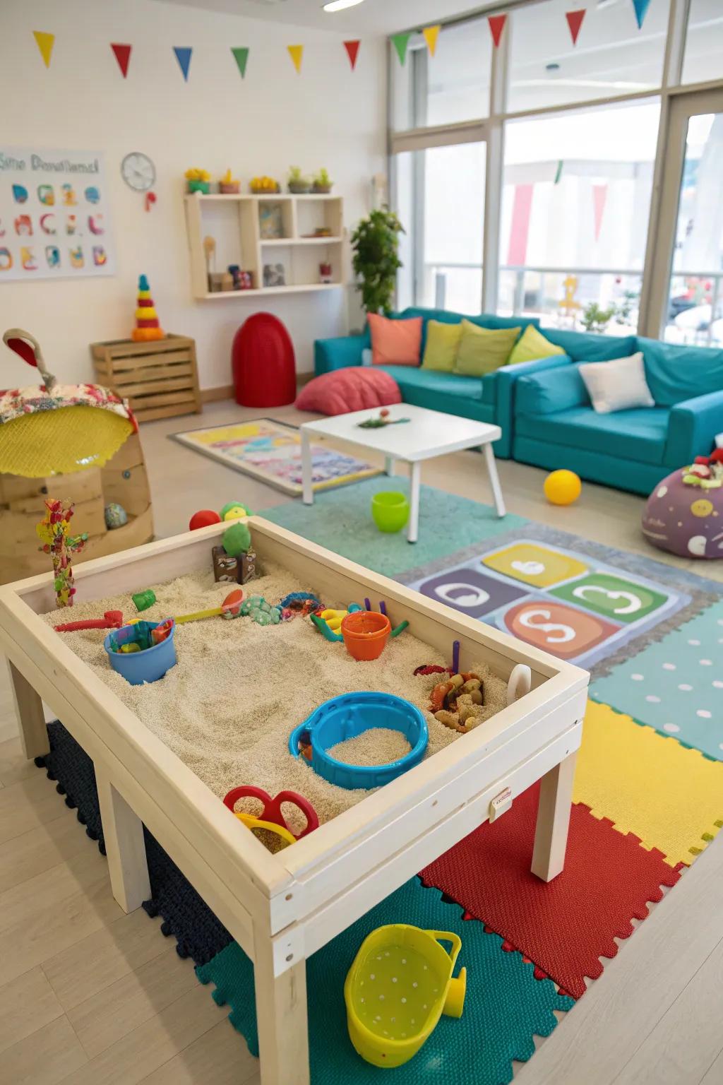 A sensory play table encourages exploration and tactile learning.