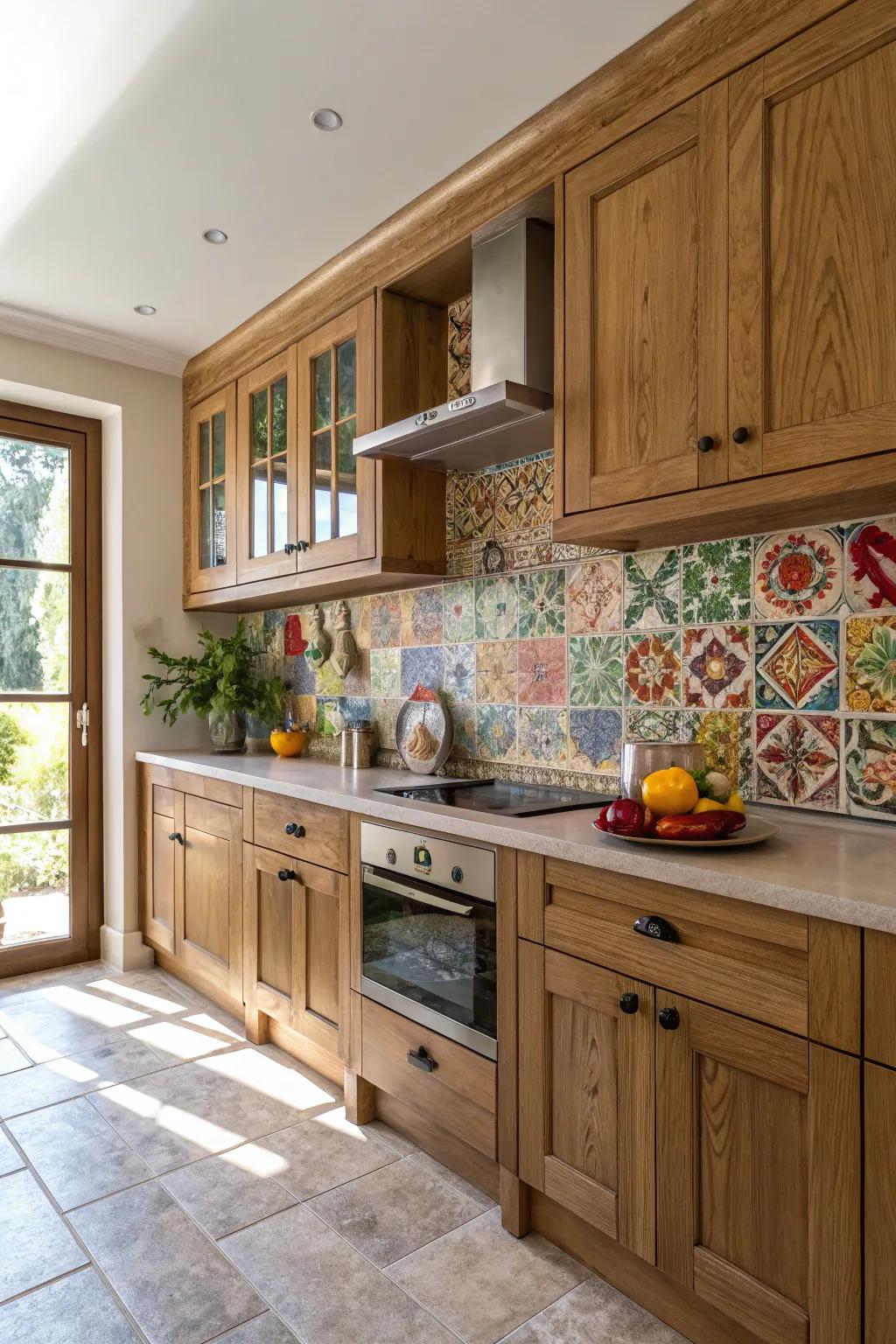 Colorful ceramic tiles adding personality to the kitchen.