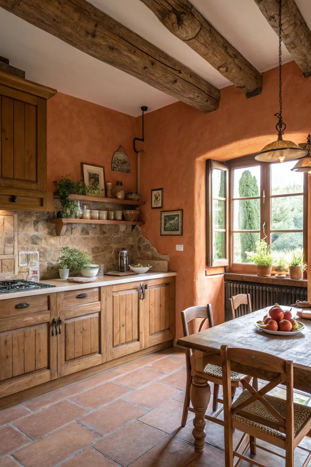 Warm terracotta hues create a cozy, Mediterranean-inspired kitchen.