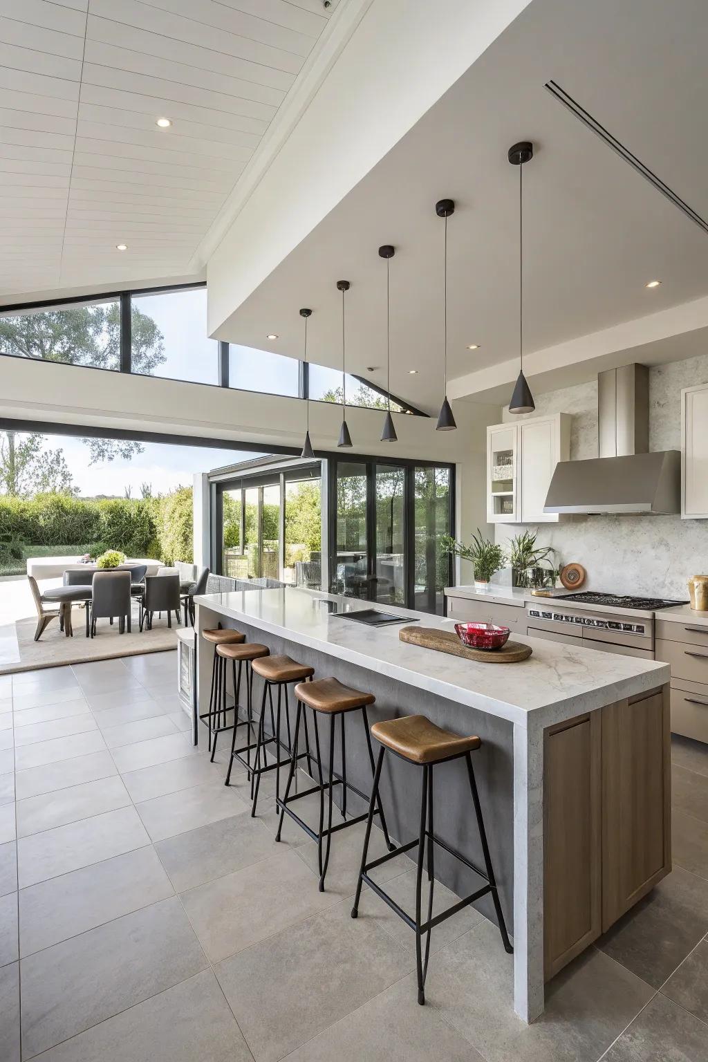 Distinct work zones enhance functionality in a modern kitchen.