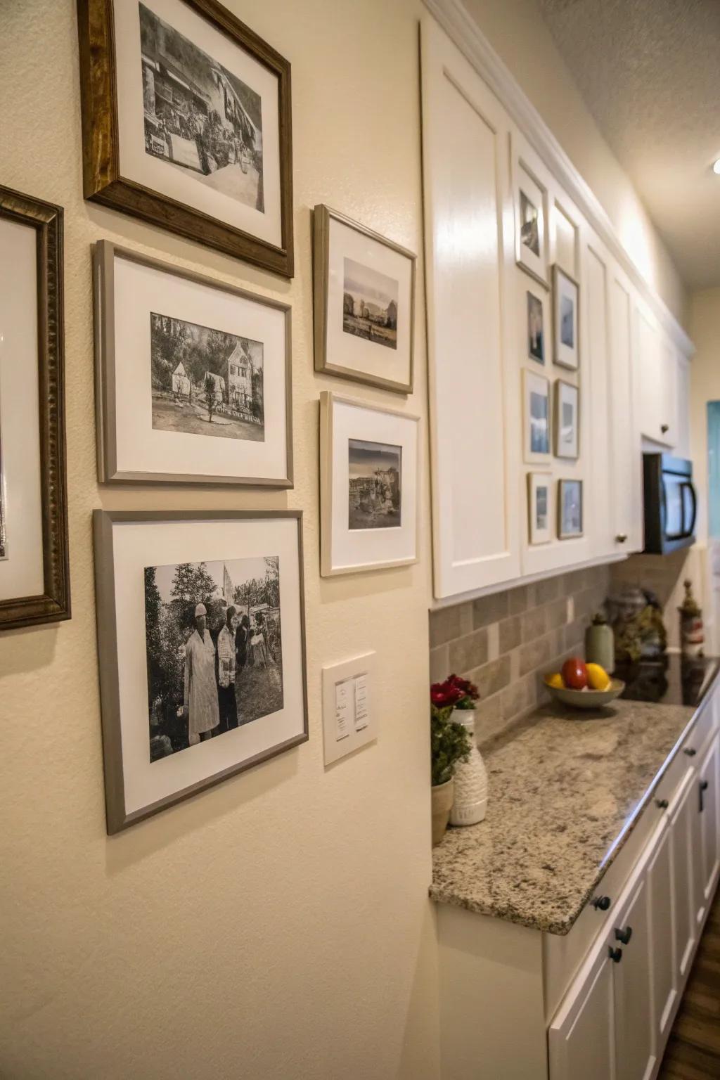 Black and white photography brings elegance to the kitchen.