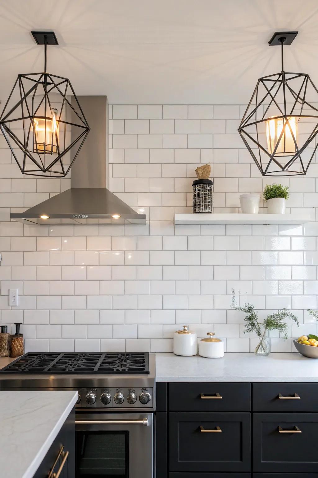 Geometric sconces offer a bold, artistic touch to modern kitchens.