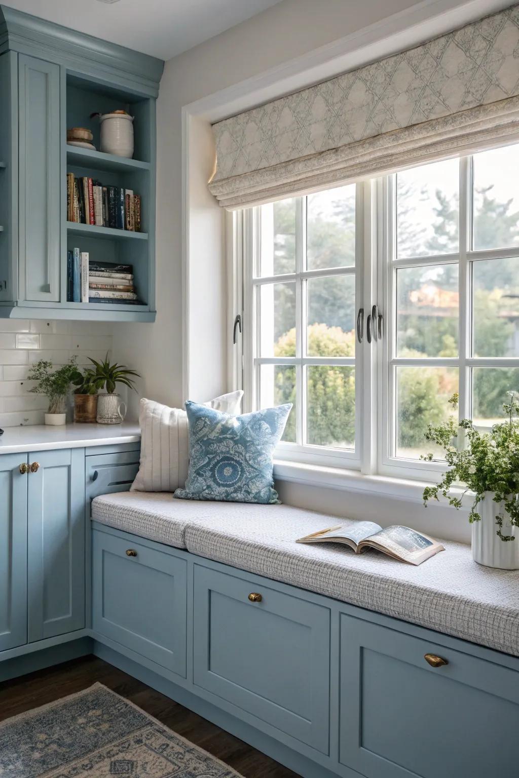 A soothing shade enhances the tranquility of the window seat.