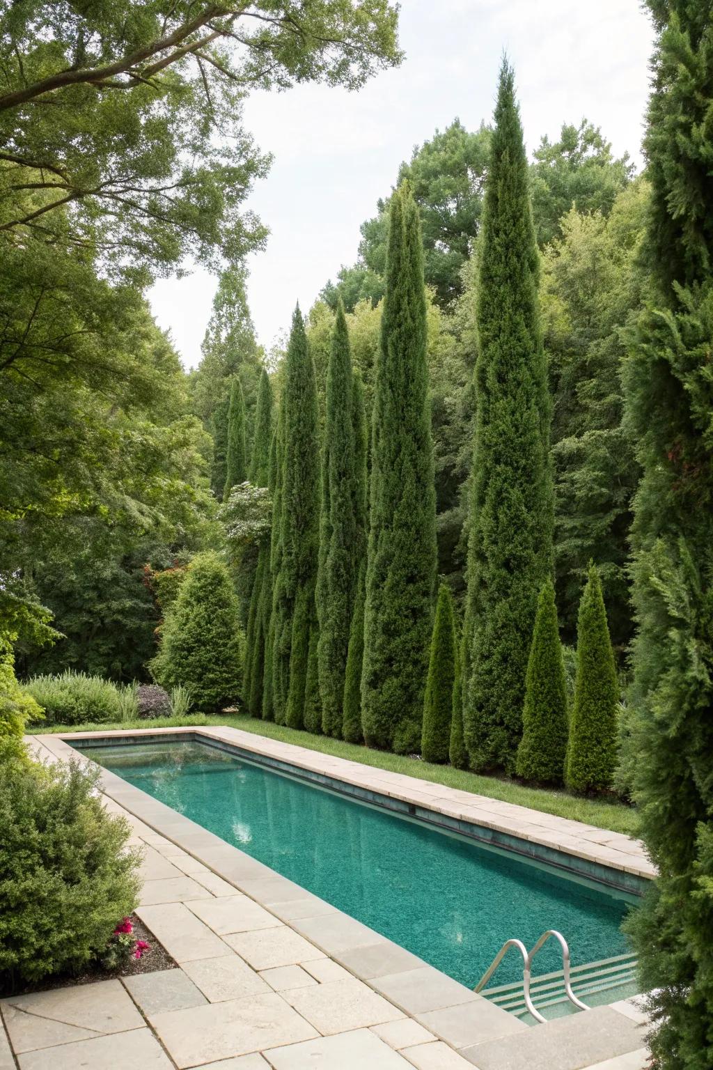 Arborvitae creating a serene and private poolside retreat.