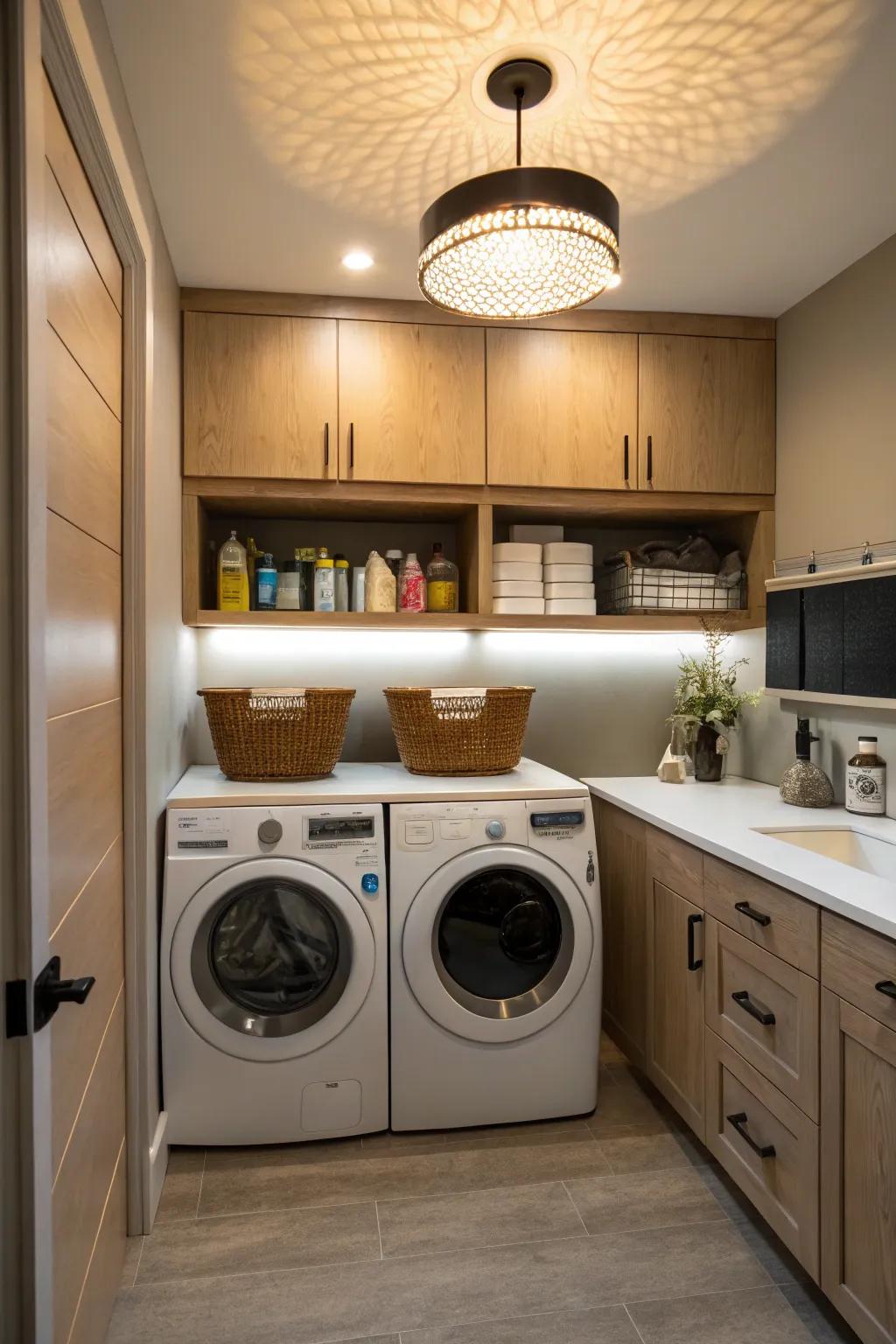 Illuminate your laundry closet with thoughtful lighting choices.