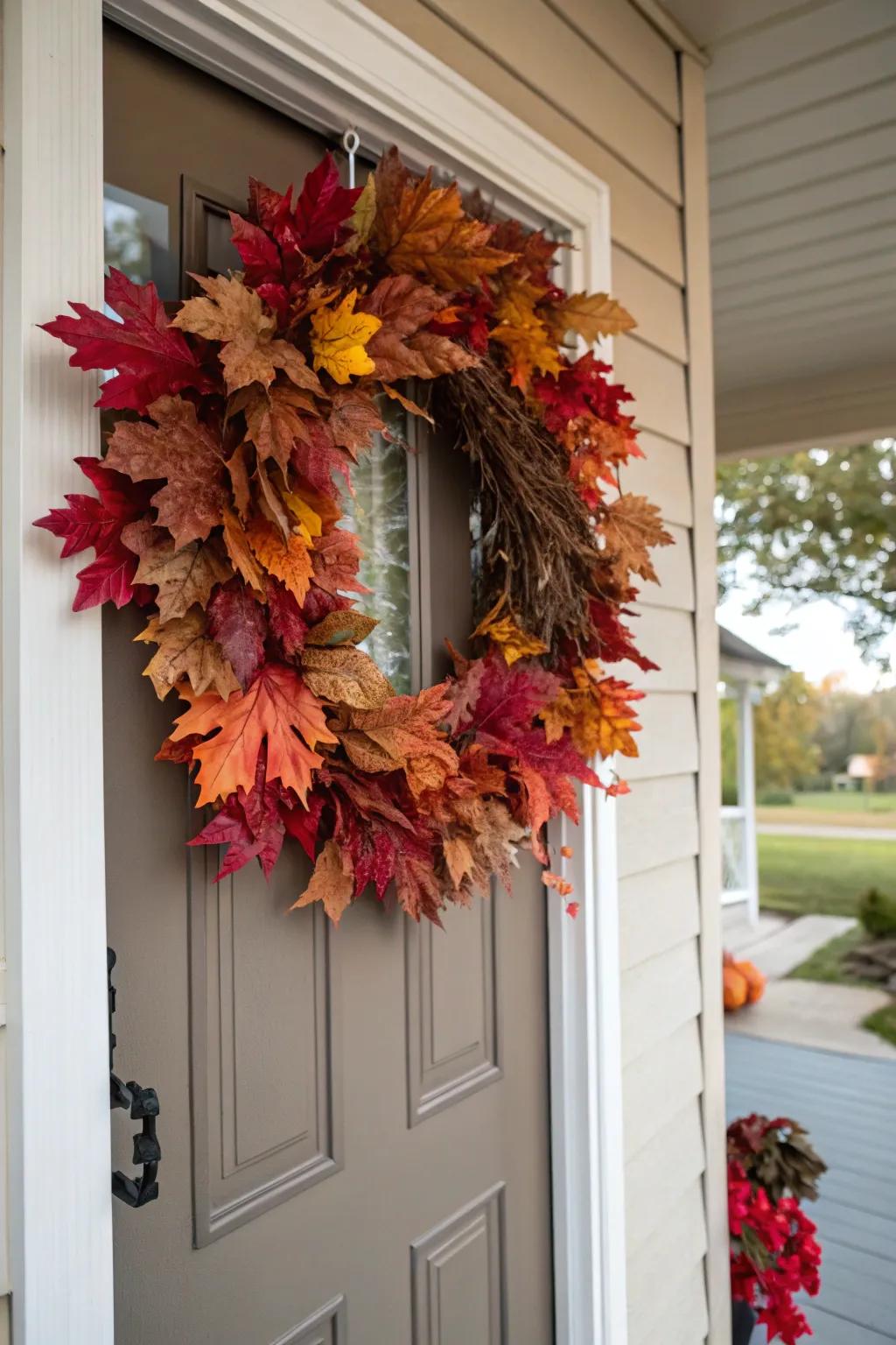 A warm welcome with an autumn leaf wreath.