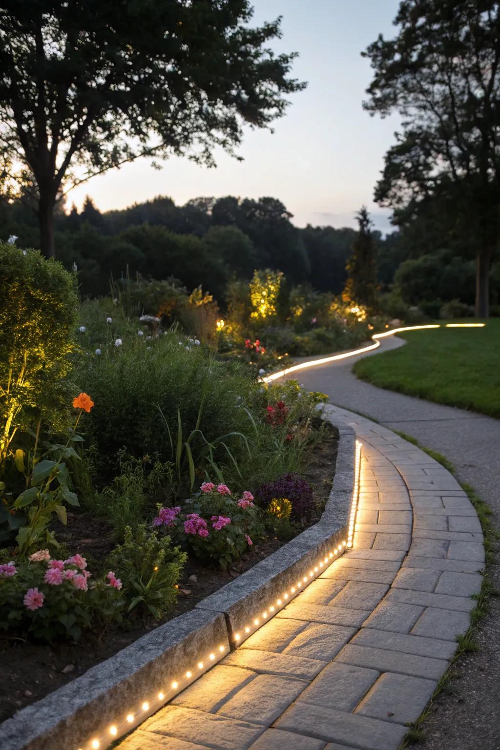 LED pathway lighting adds charm and safety to gardens.