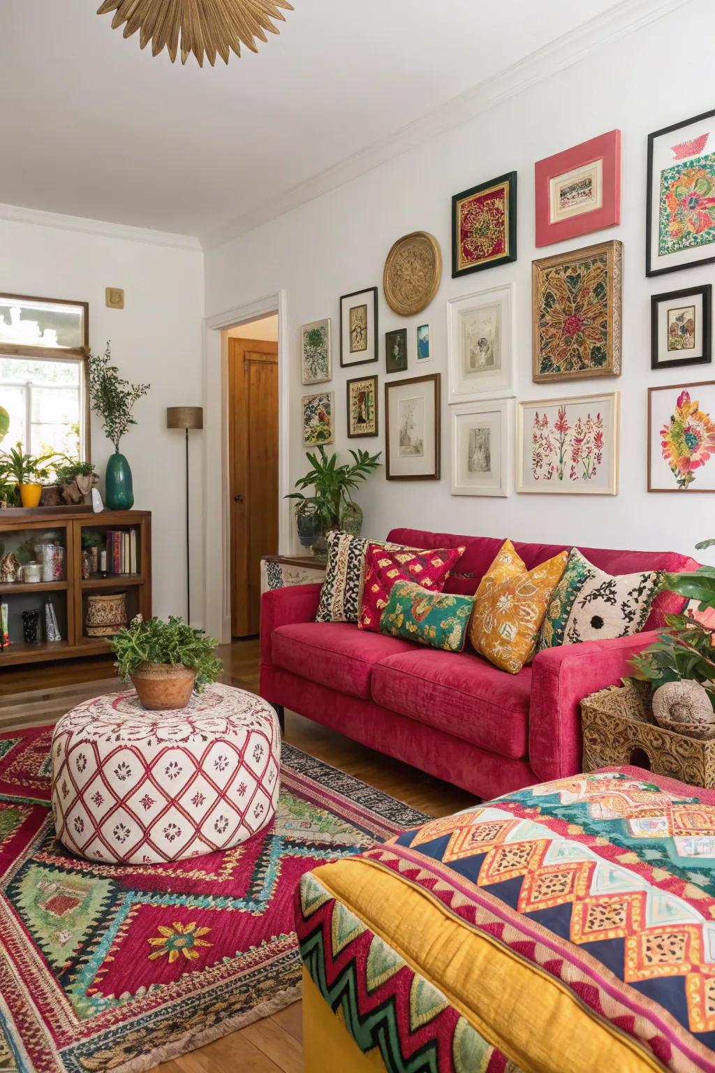 A living room that embraces bold patterns for a vibrant and dynamic atmosphere.