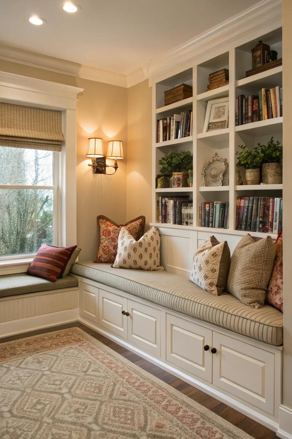 Built-in bench seating optimizes space and adds storage.