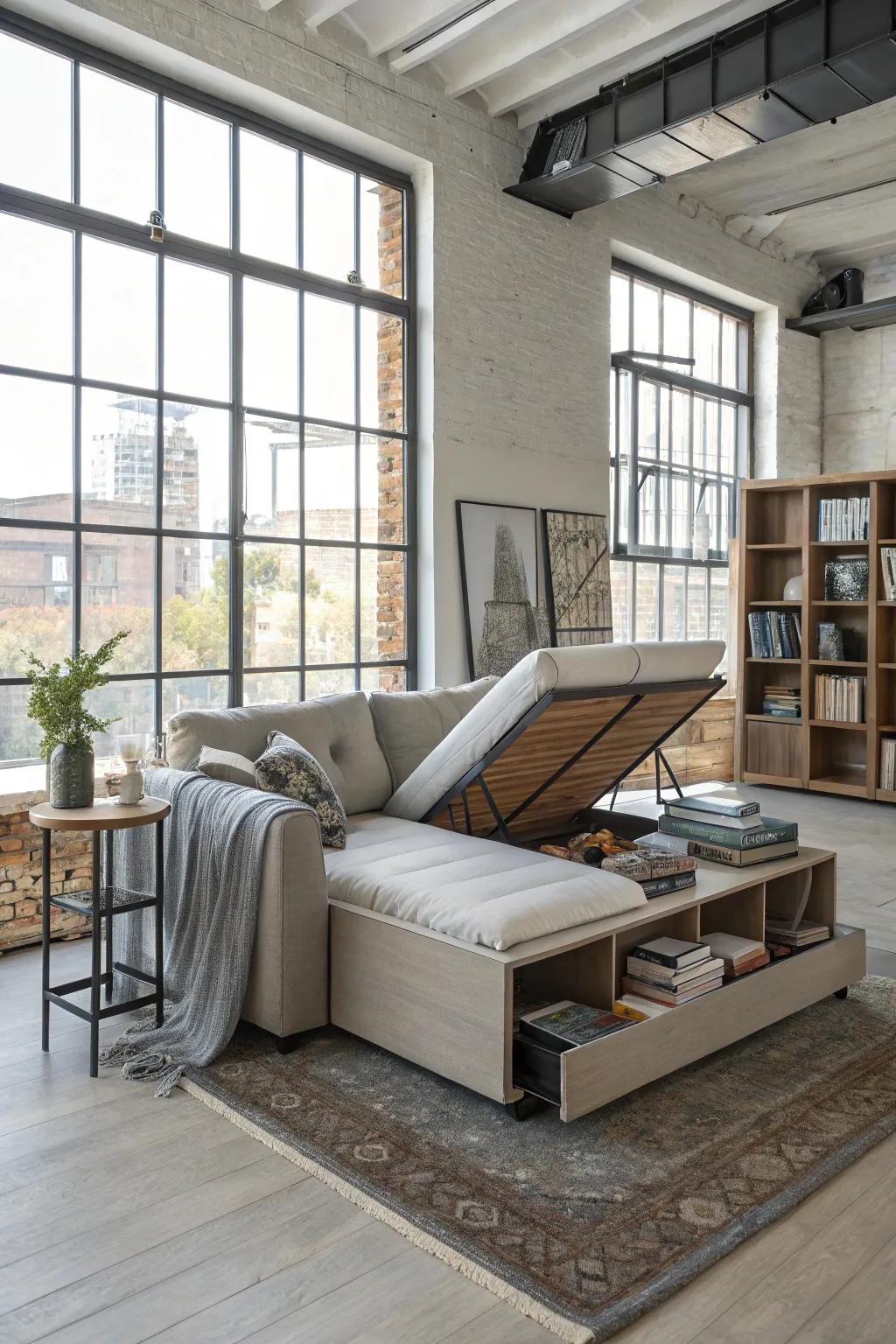 Optimize your loft's functionality with versatile furniture.