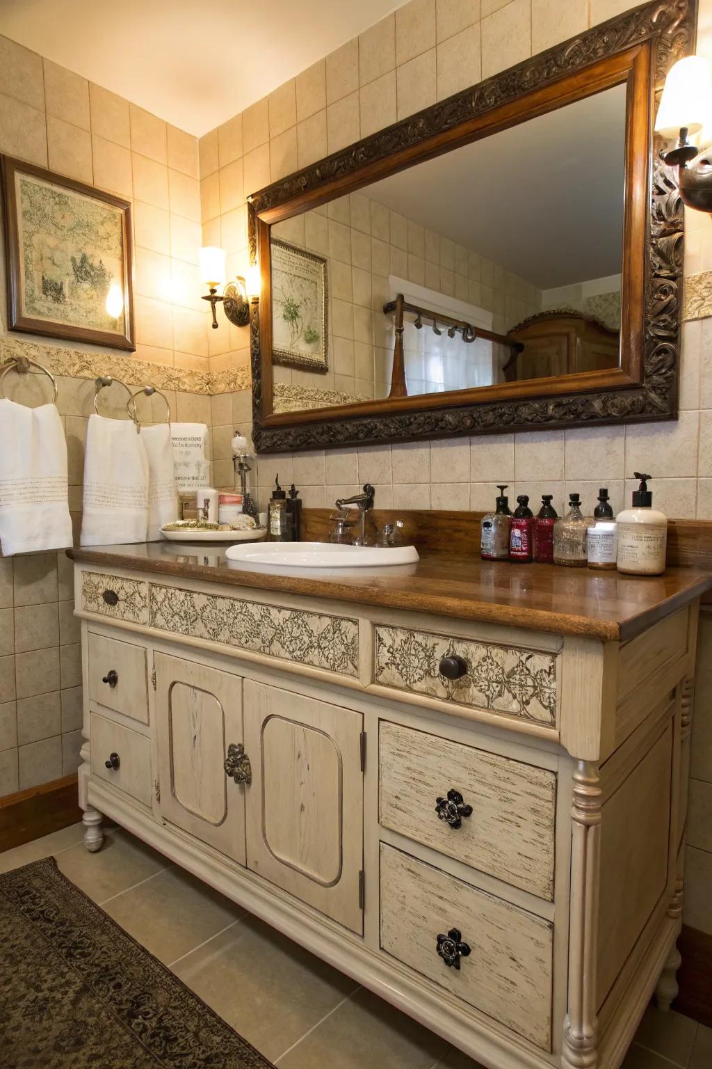 A vintage vanity adds charm and character to any bathroom.