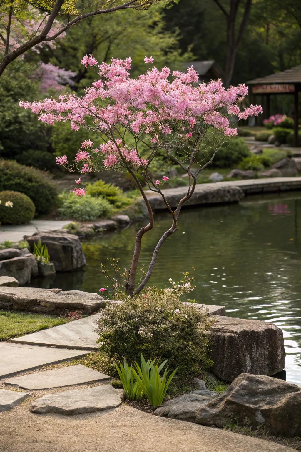 Enhance water features with the reflective beauty of loropetalum.