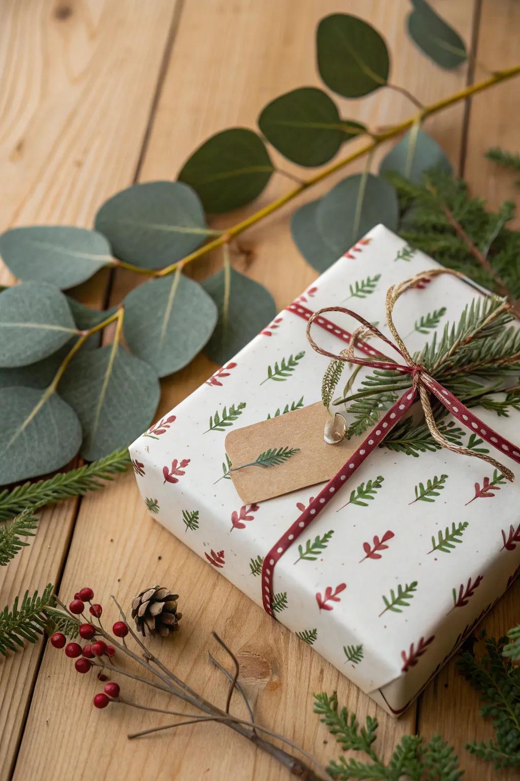 Eucalyptus sprigs provide a fresh and fragrant touch to gift wrapping.