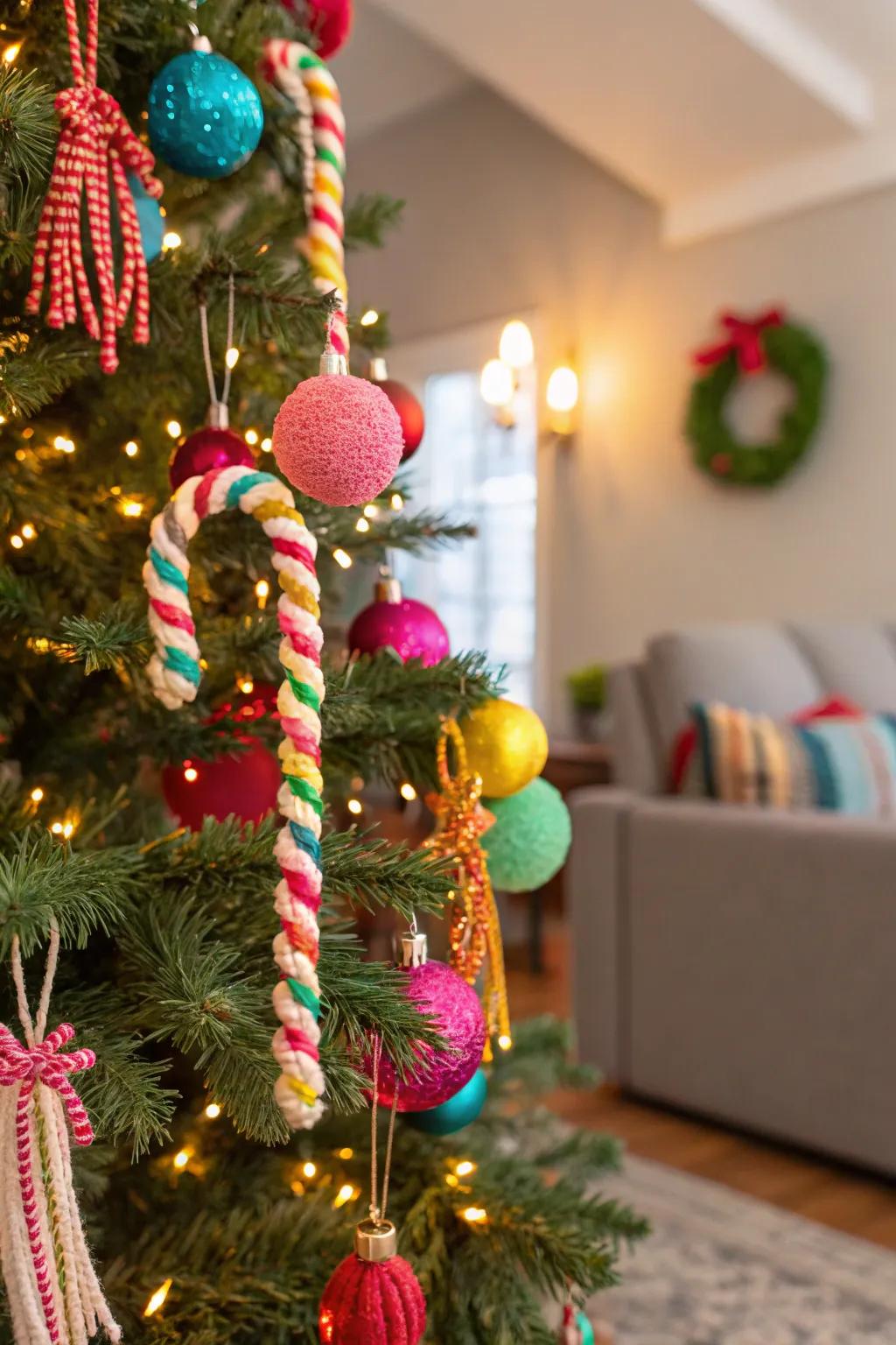 Add a sweet touch to your tree with macrame candy cane ornaments.