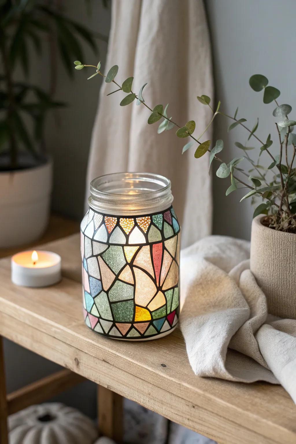 Transform your space with the enchanting glow of stained glass mason jars.