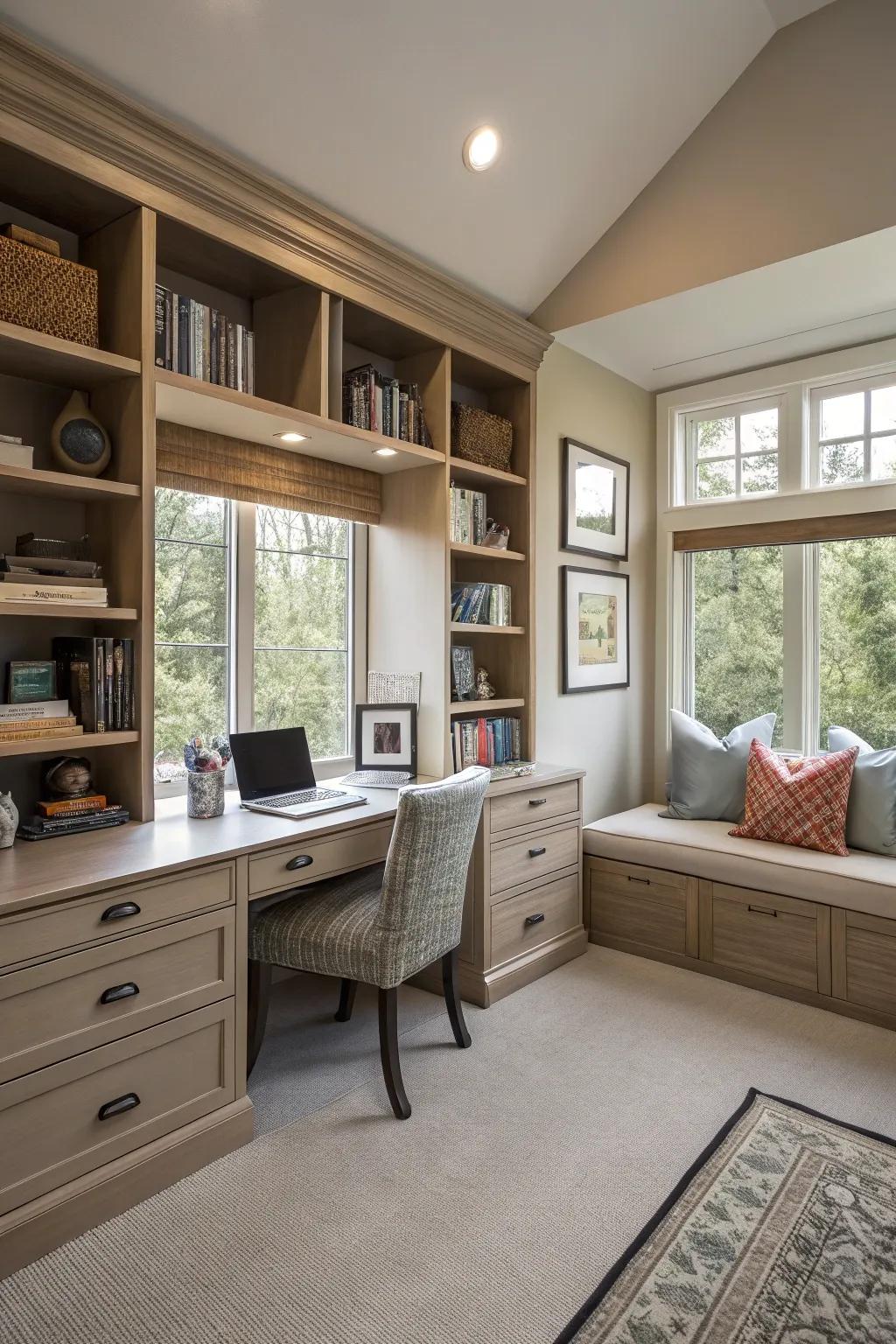 Combine work and relaxation with a master suite home office.