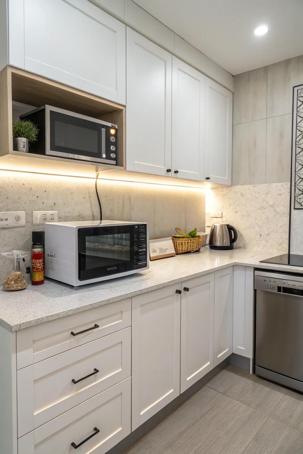 Corner placement makes effective use of typically overlooked kitchen areas.