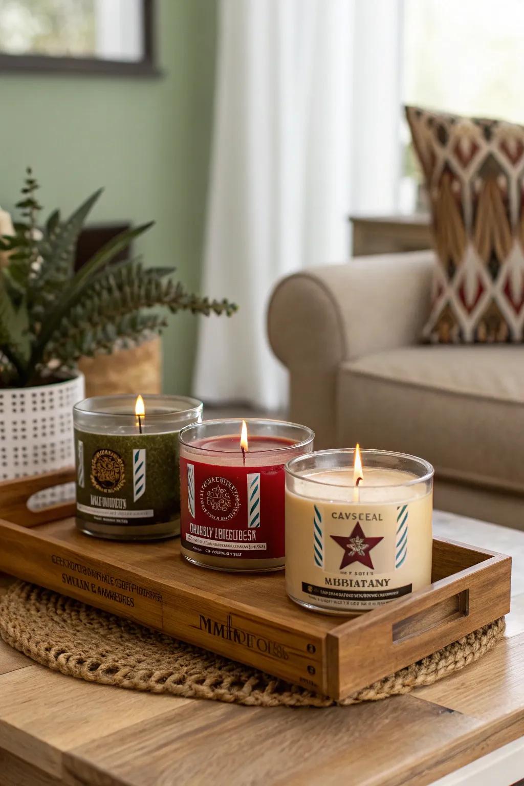 Military-themed candles evoke memories and enhance ambiance.