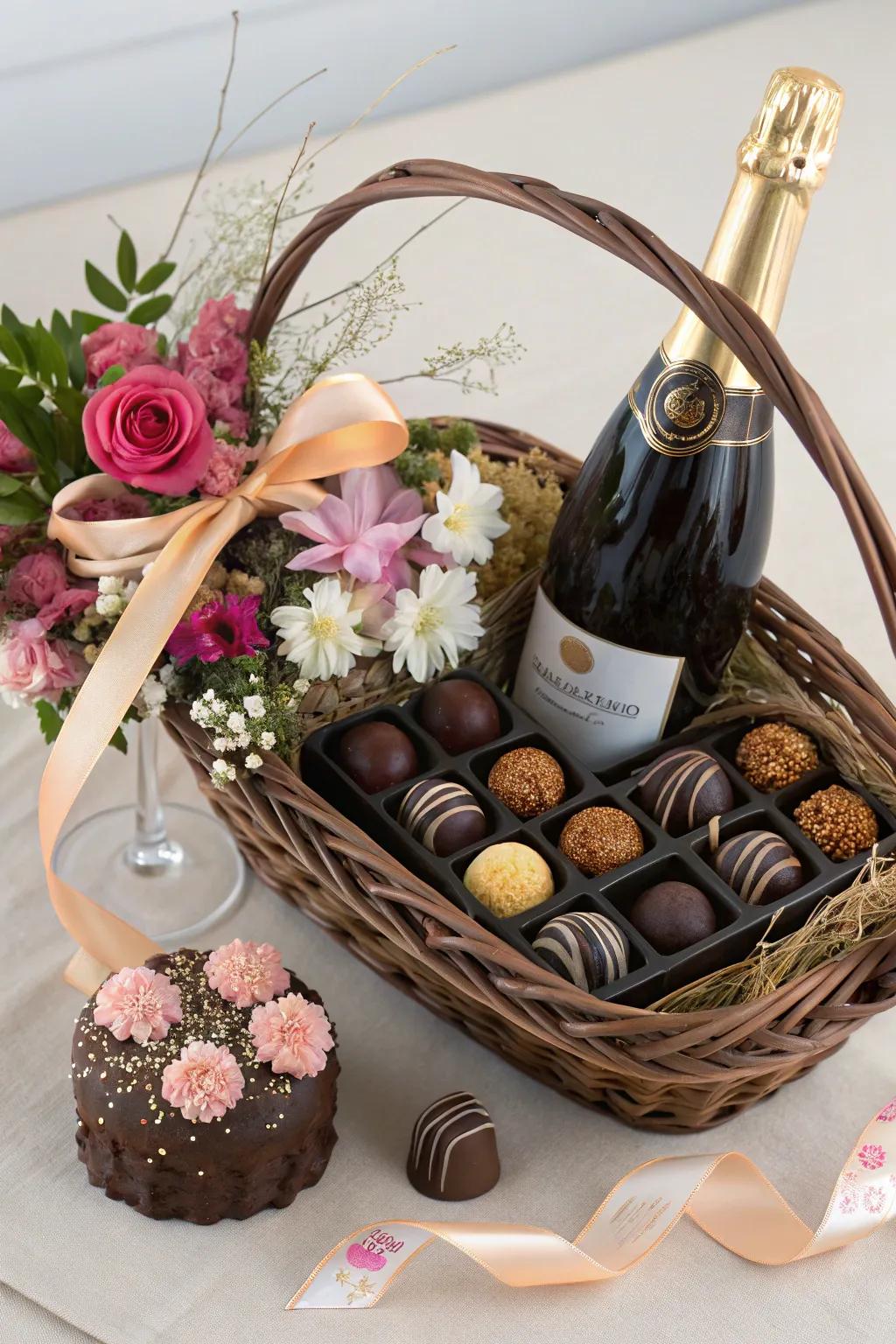 Chocolate indulgence basket for a luxurious treat.