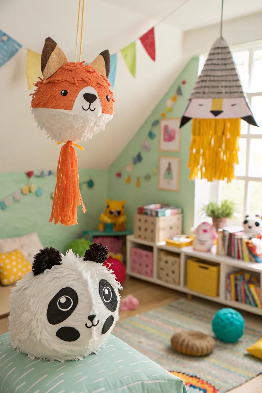 Adorable animal-themed mini piñatas, perfect for kids' parties.