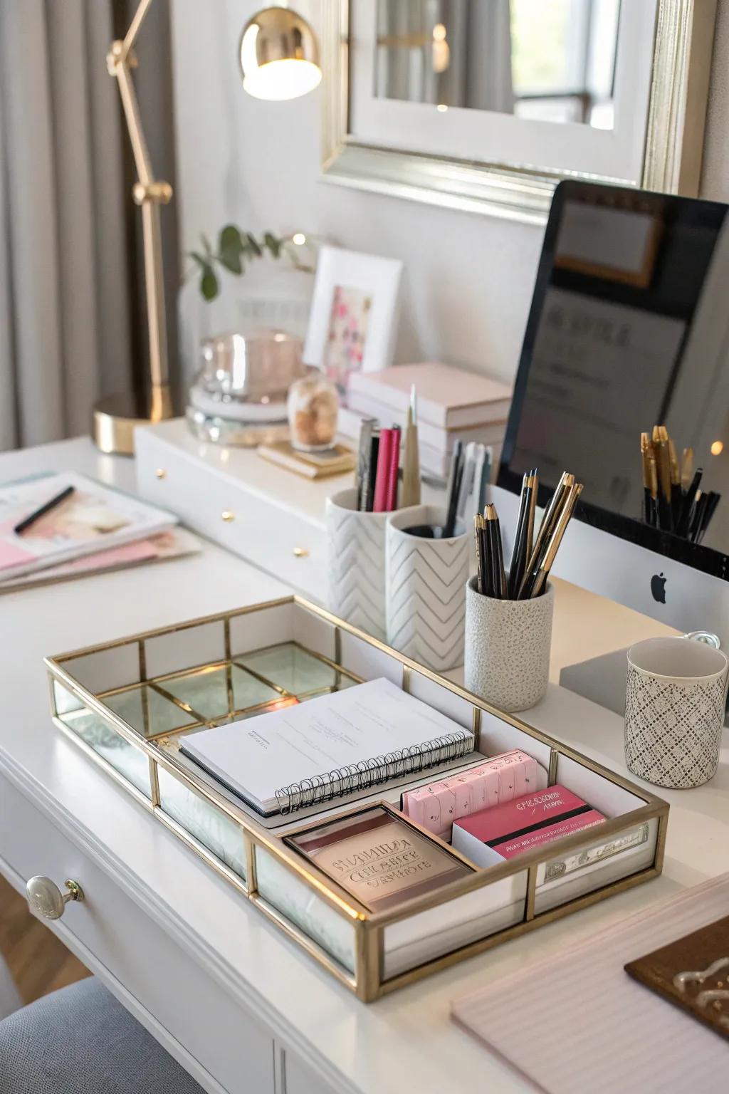 Keep your office desk organized and glamorous with a mirror tray.