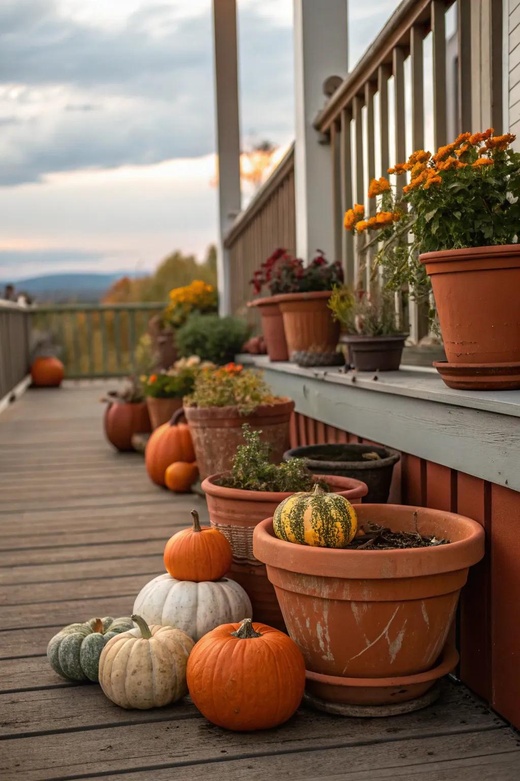 Terracotta accents bring warmth and texture to fall decor.