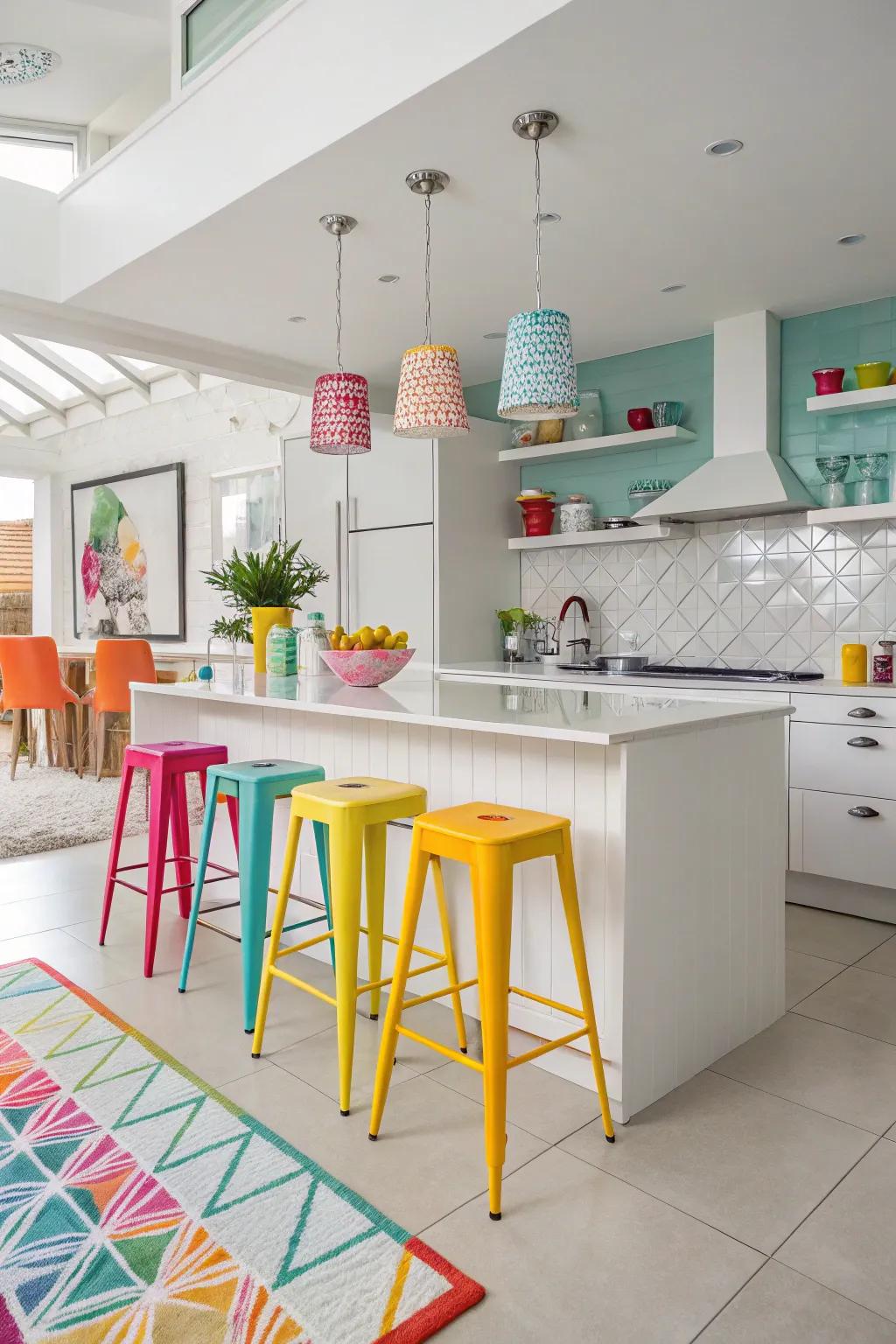 Colorful accents bring energy and personality to modern kitchens.