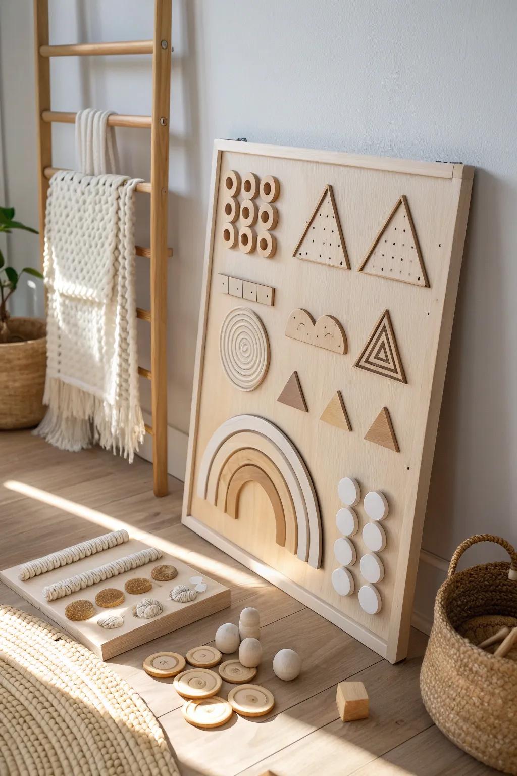 Discover the magic of shapes and shadows with this Montessori board, where learning meets minimalist elegance.