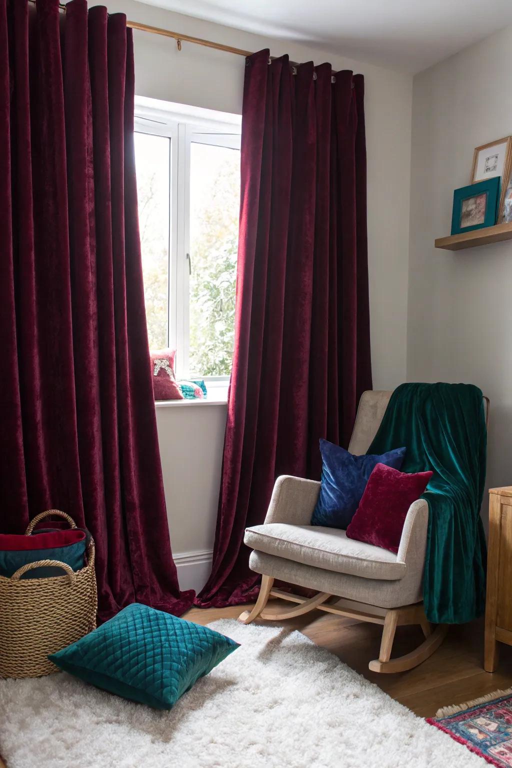 Rich textiles bring warmth and texture to the nursery.