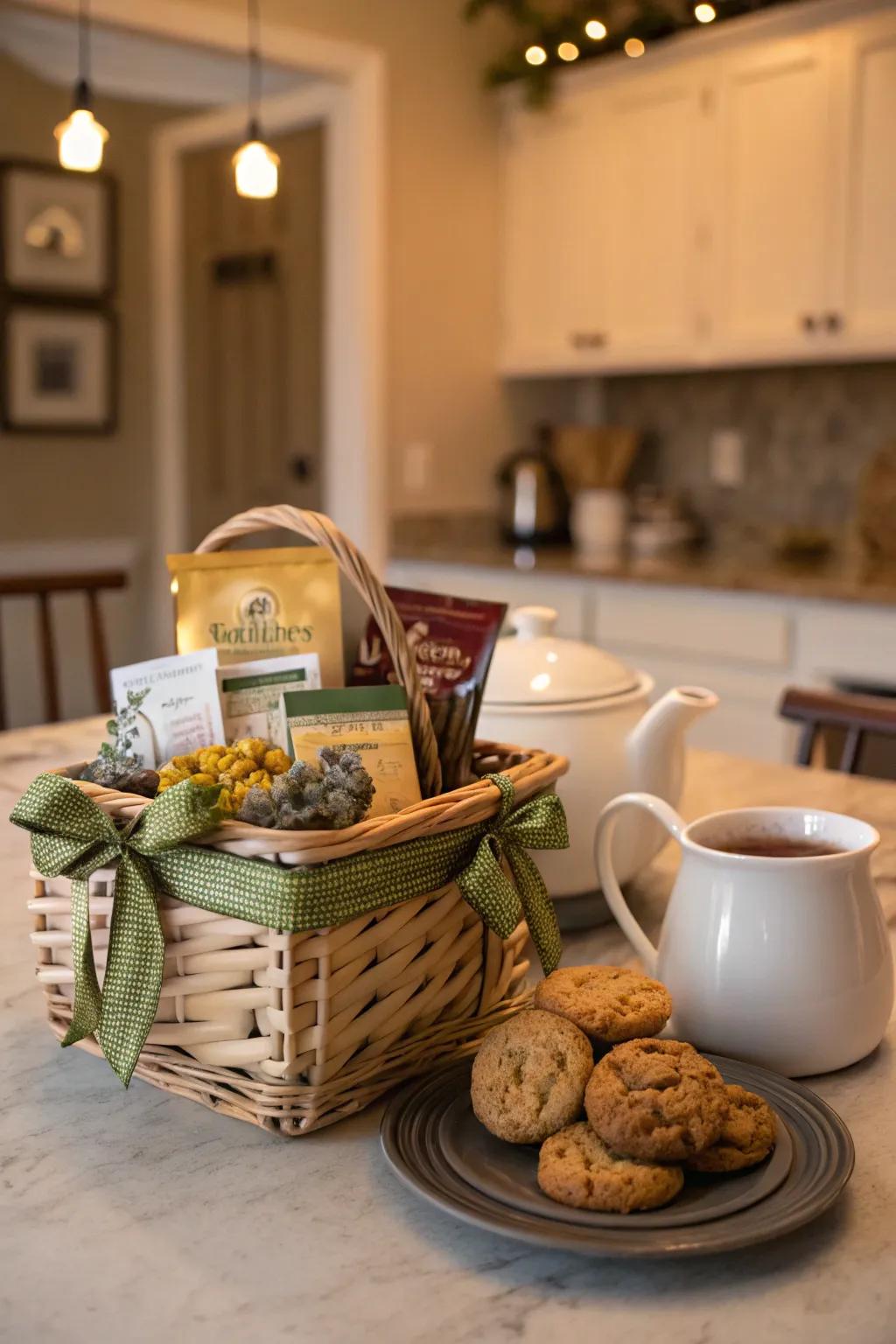 Delight mom with a basket full of tea time treats.