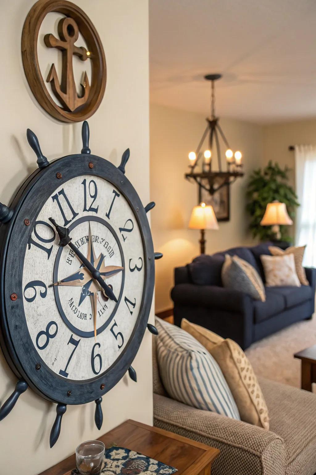 A nautical clock adds both function and style to your living room.