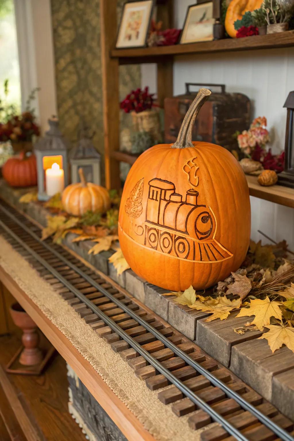 A steam train carving that captures the charm of a bygone era.