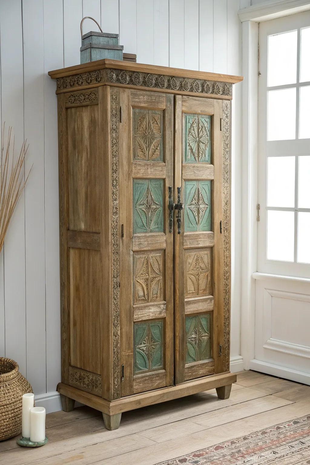 Embrace vintage charm and modern simplicity with this rustic cabinet crafted from repurposed doors.