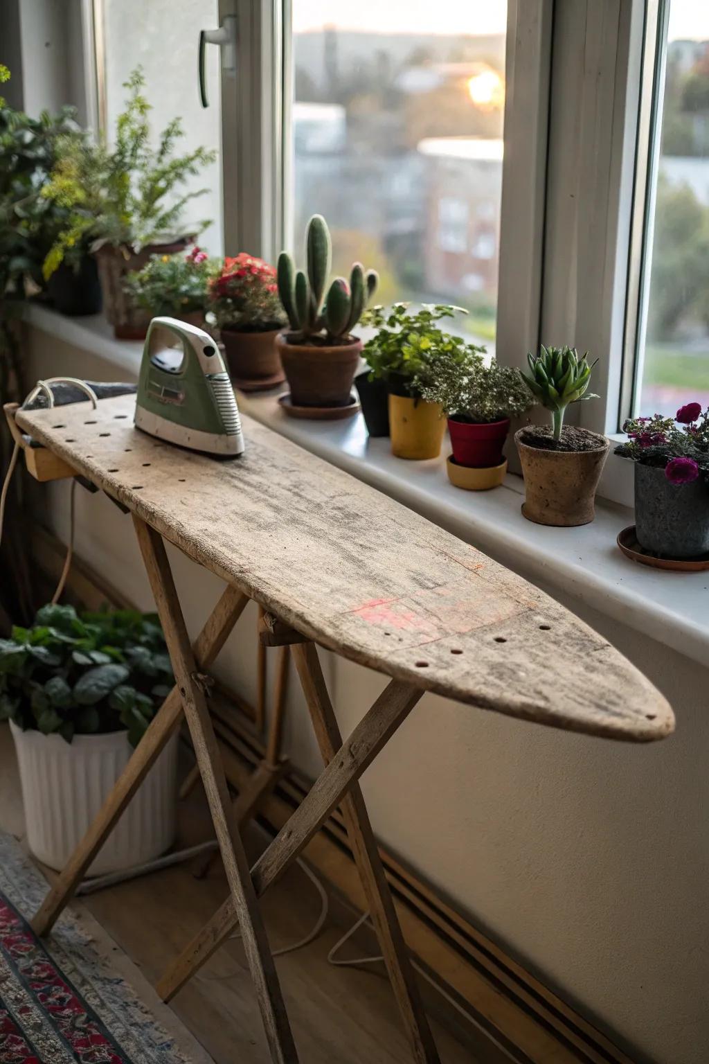 Create a mini indoor garden with your wooden ironing board.