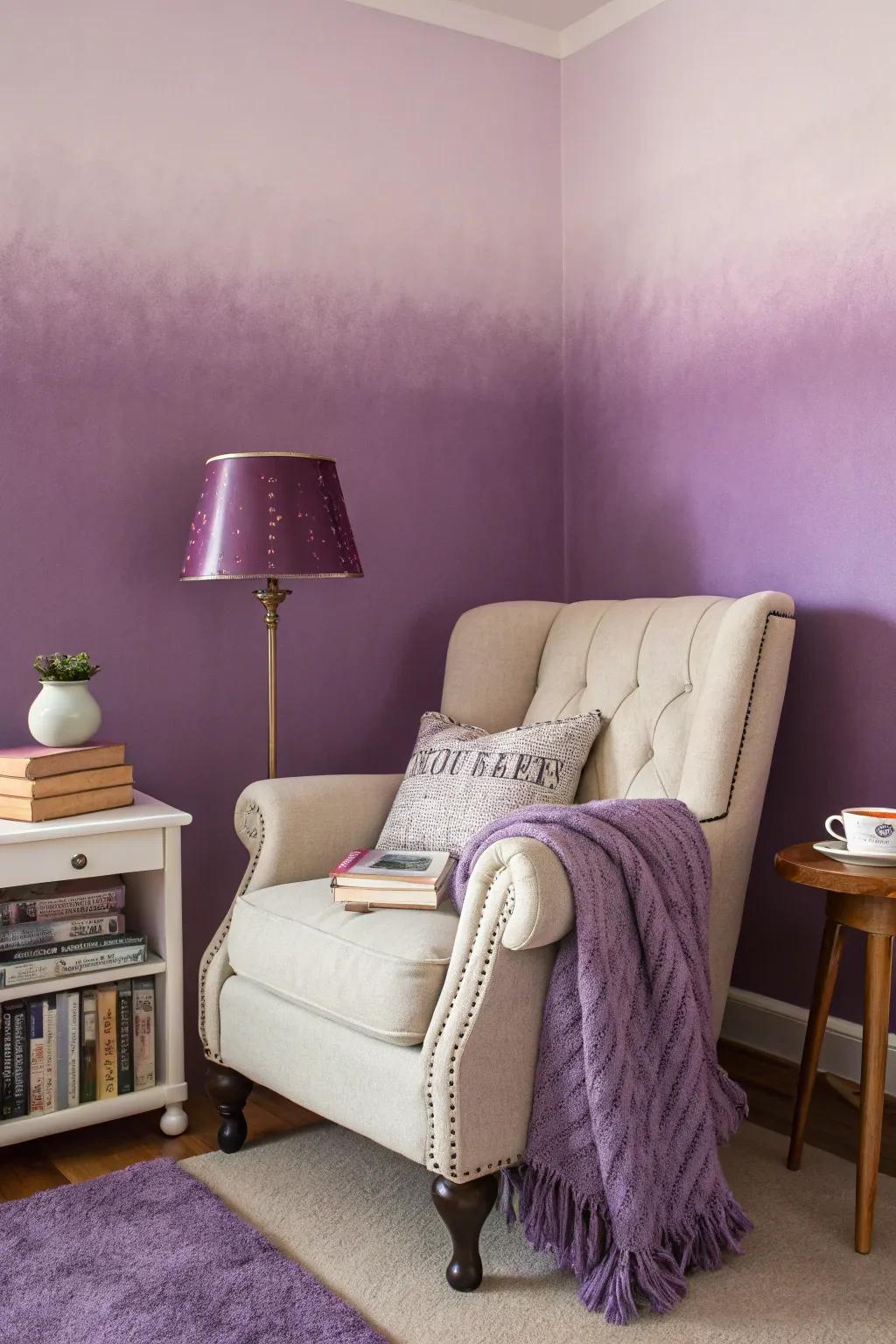 Turn your reading nook into a regal retreat with a purple ombre wall.