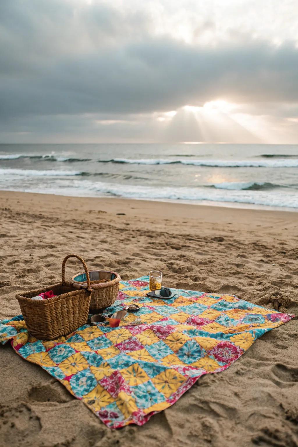 A waterproof picnic blanket perfect for seaside picnics.