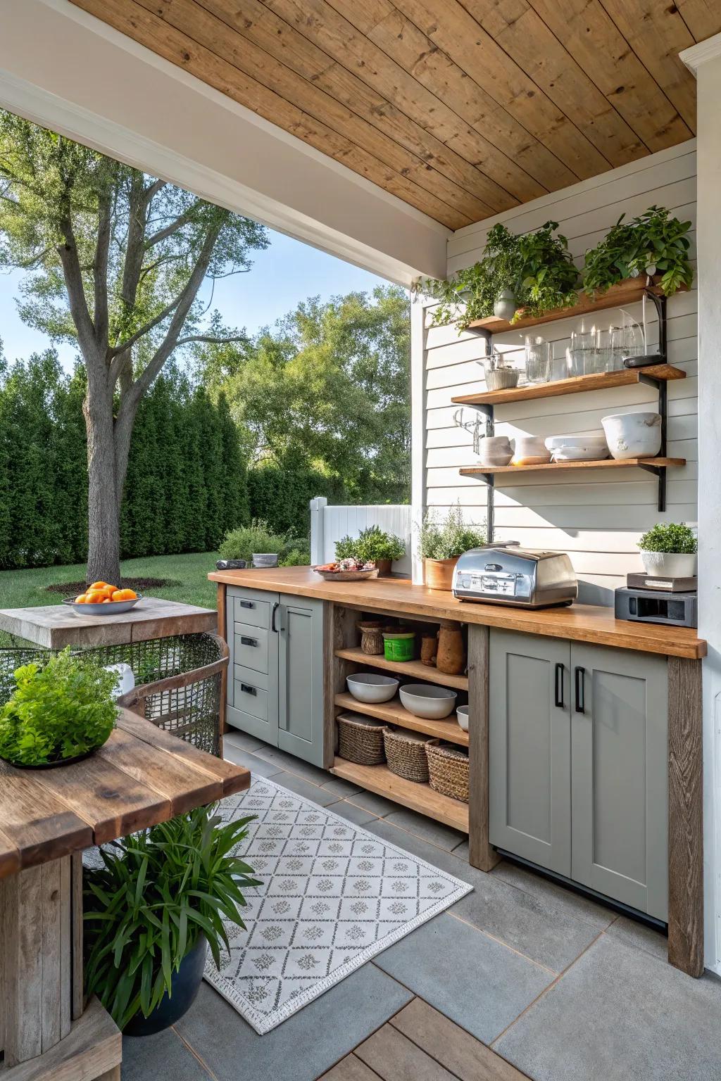 Corner shelving maximizes space efficiently.