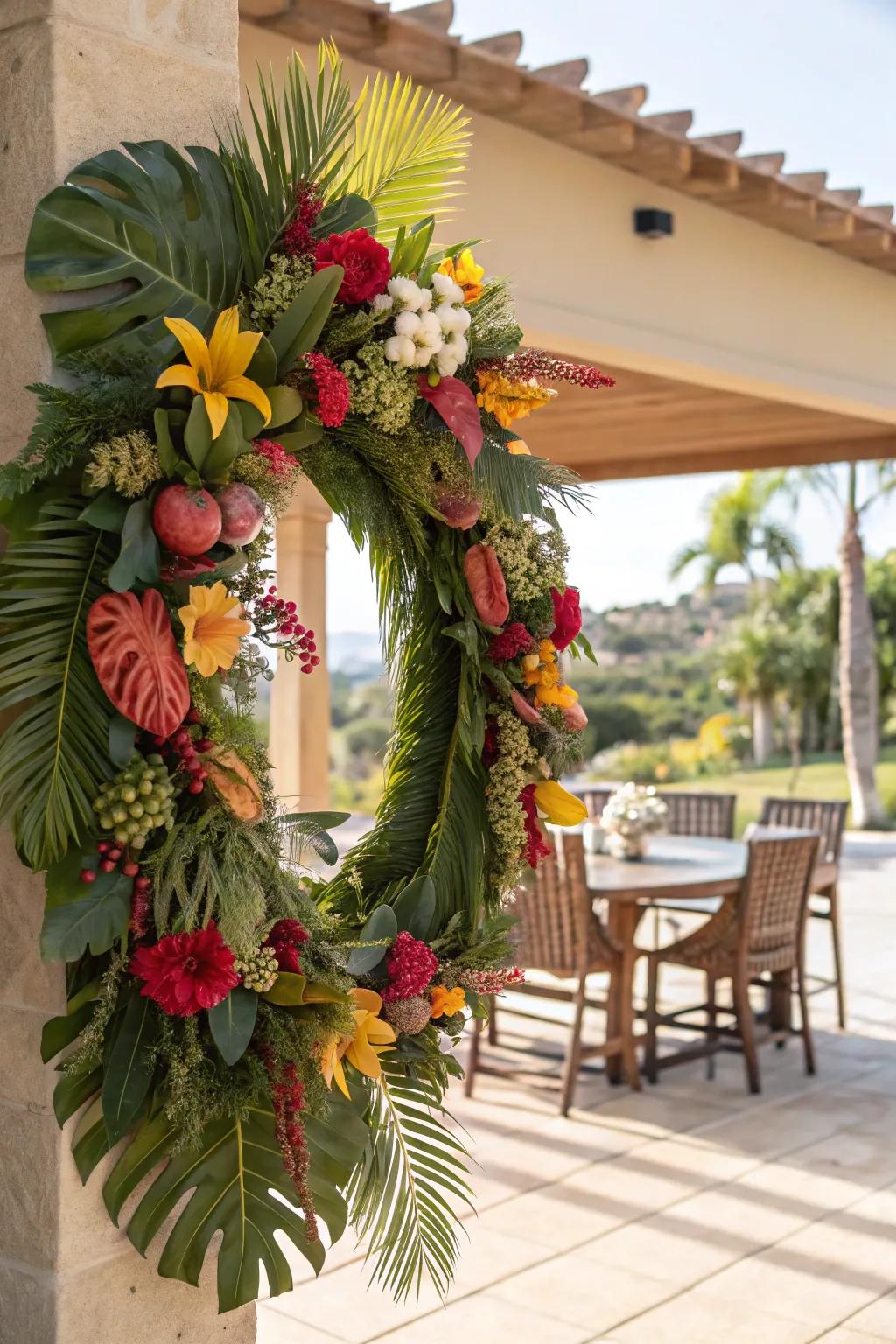 Bring the tropics home with a vibrant wreath.