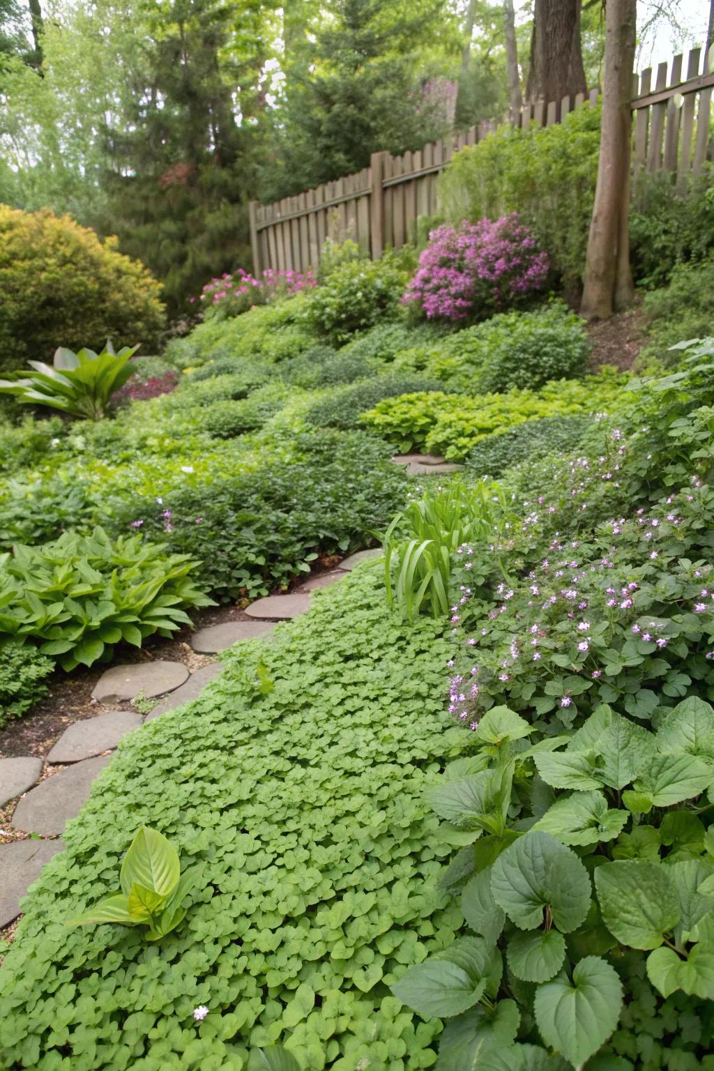 Native groundcovers create a seamless, lush carpet in the garden.