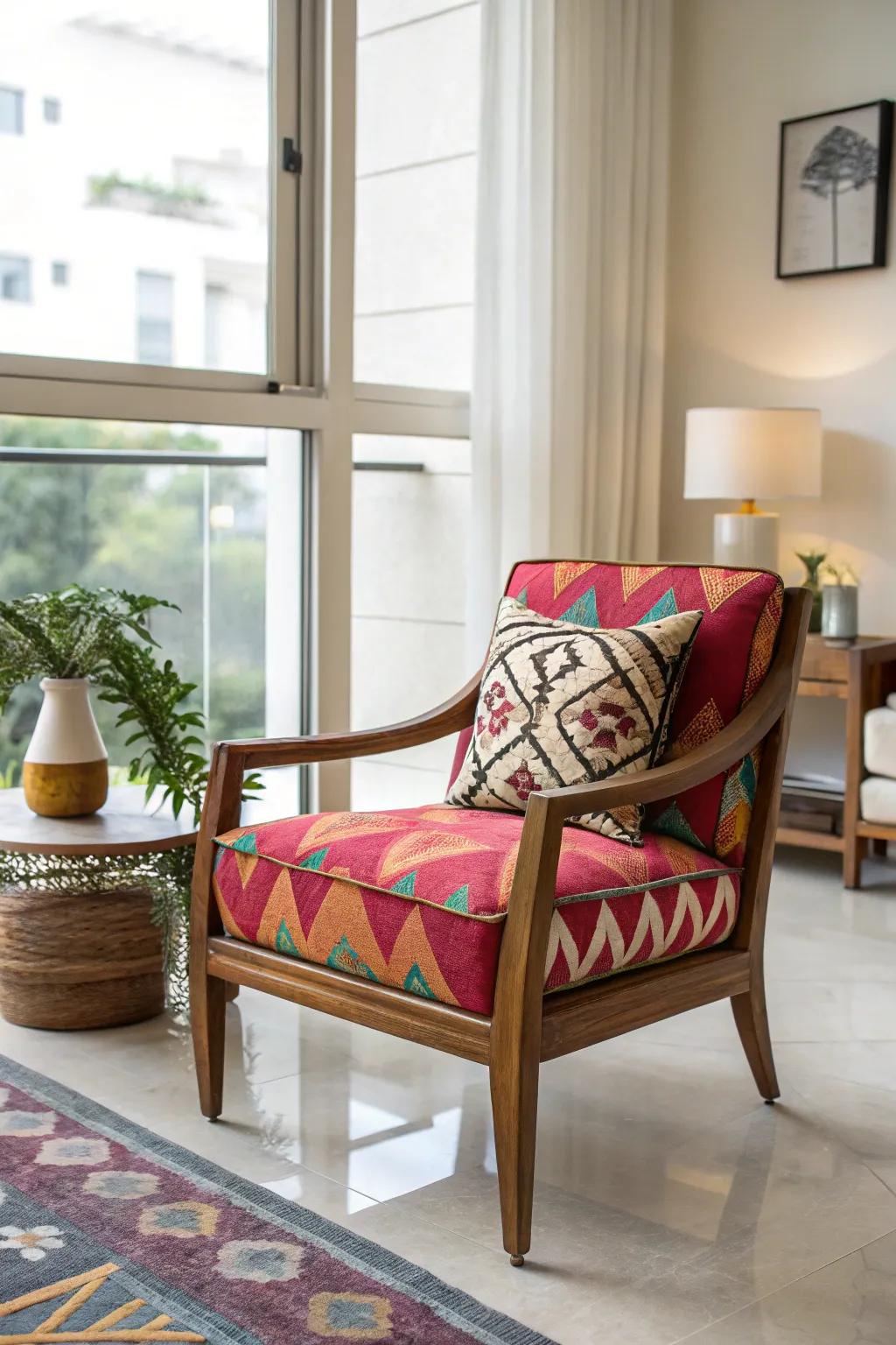 A chair transformed with paint and fabric.