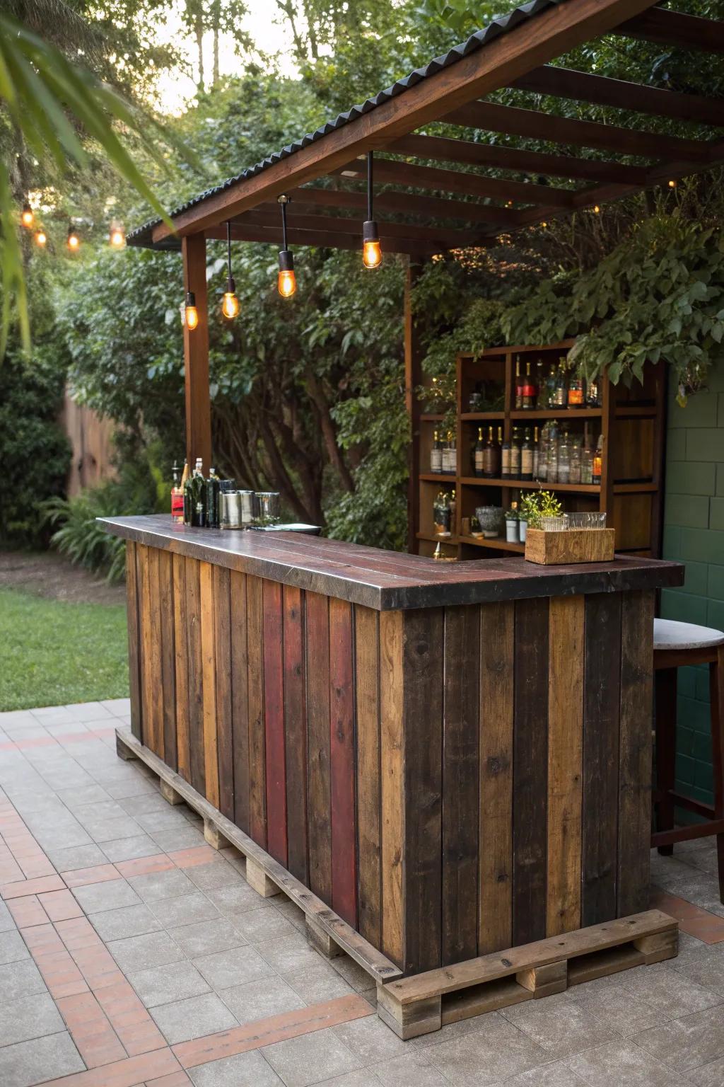 Elevate your backyard gatherings with a handcrafted pallet bar that blends rustic charm with modern elegance.