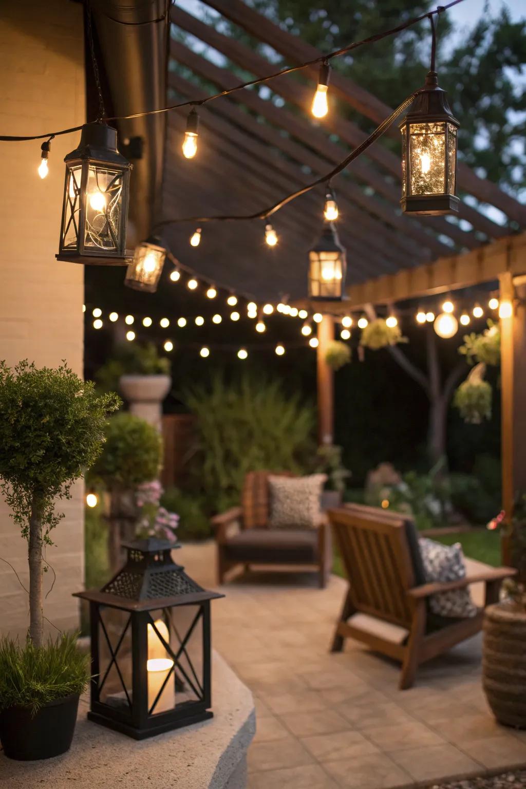 Cozy lighting extends your patio's usability into the night.