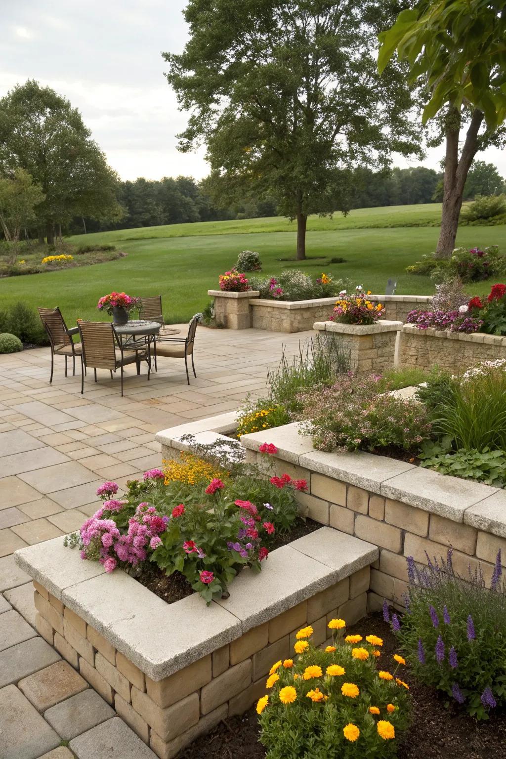 Paver planters can double as stylish seating areas.