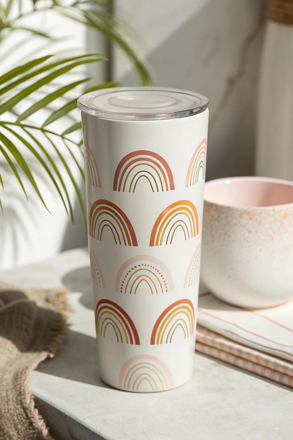 Carry a splash of joy with this Rainbow Delight tumbler, where elegance meets vibrant charm.