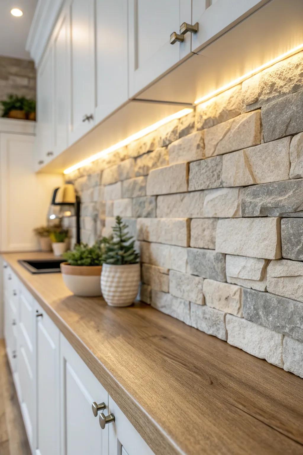 Elevate your space with the effortless elegance of stone-look peel and stick tiles. Simple installation, stunning transformation.