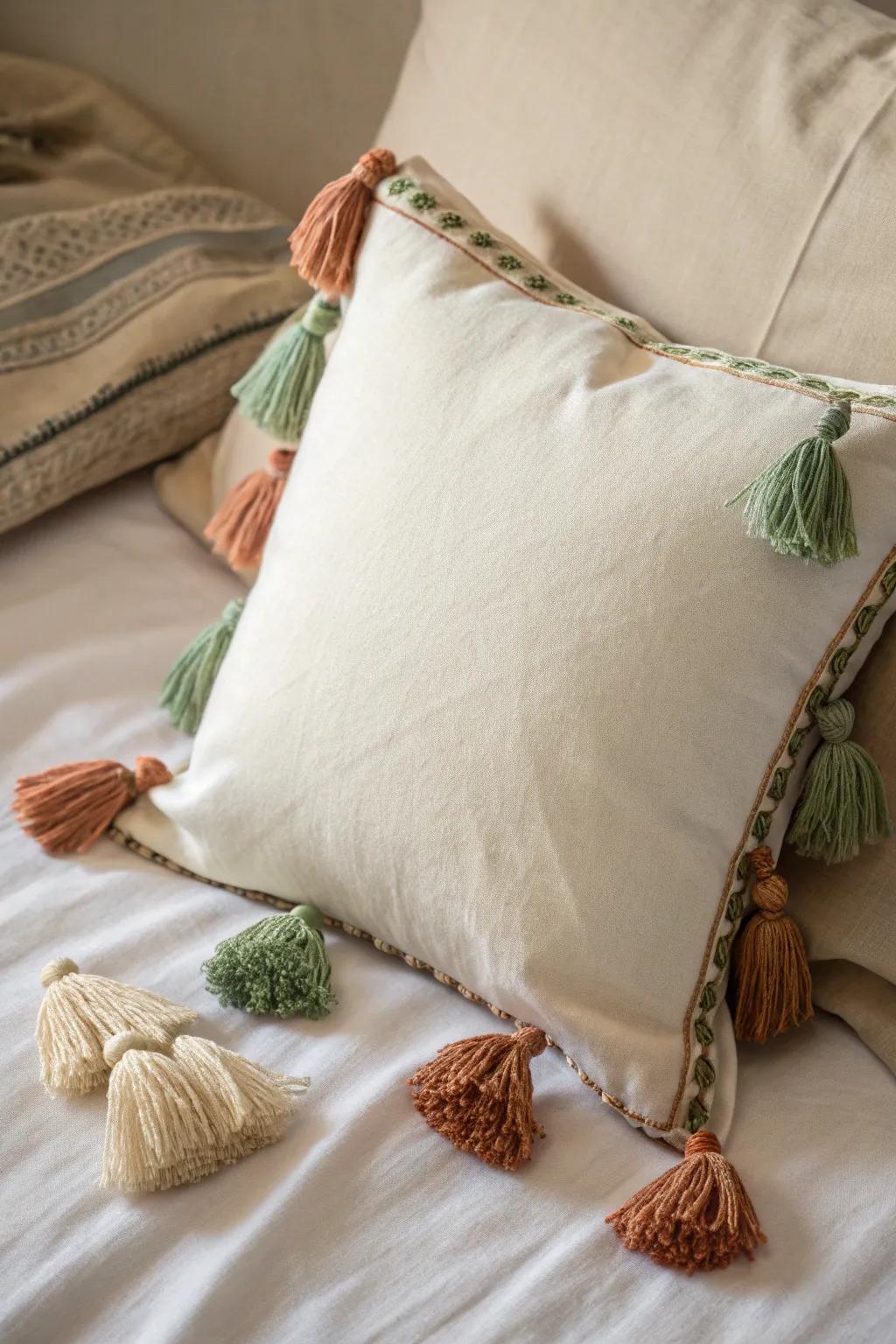Elevate your space with the boho-chic charm of tassel-accent pillows.
