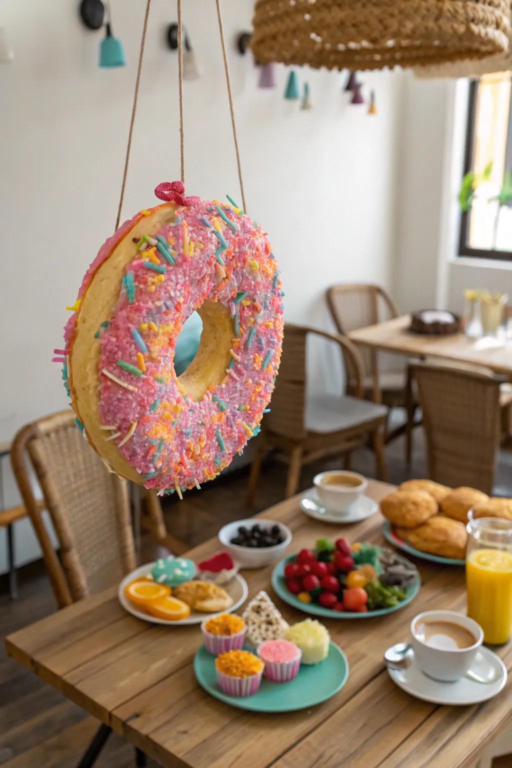 A donut piñata adds sweetness to any gathering.